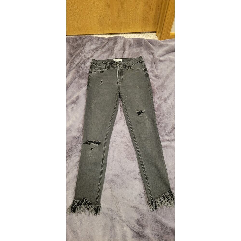 Free People Distressed Skinny Jeans Womens 26 Black Gray Raw Hem Ankle Denim